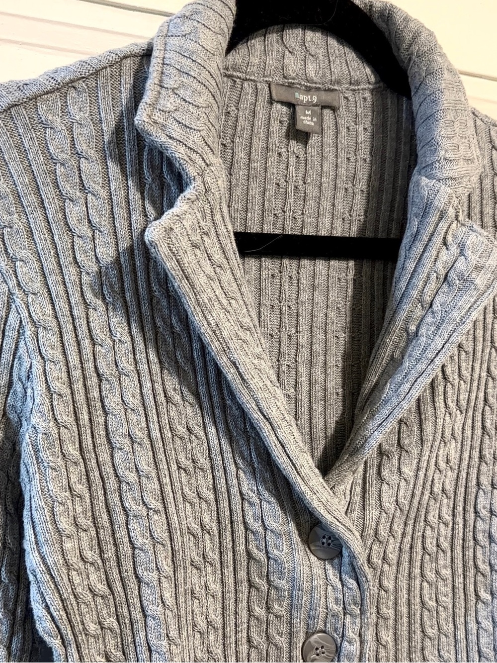 Apt. 9 Gray Cable Knit Blazer Style Cardigan Size M - Picture 4 of 11